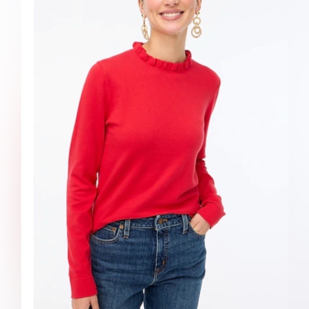 J. Crew Red Ruffle Neck Sweater